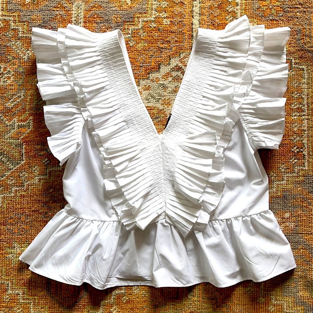 ZARA Voluminous Poplin Pleated Blouse